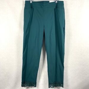 Chico's Brigitte Pants Women's 3 US 16 Teal Slim Leg So Slimming Embroidered New